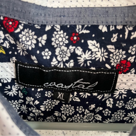 Coastal Polka Dots Nautical Short Sleeve Slim Button Up Shirt Mens Size XL - Picture 9 of 11